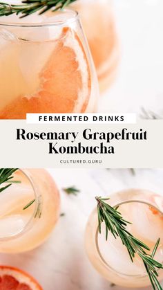 rosemary grapefruit kombucha served in glasses with garnishes