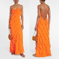 Brand New With Tags. Staud Elvire Open-Back Ruffled Crepe Maxi Dress Nectarine Orange Size Large Gorgeous Black Dress, Crepe Maxi Dress, Chiffon Ruffle Dress, Cheap Summer Dresses, Button Front Maxi Dress, Portrait Dress, Organza Gowns, Blue Polka Dot Dress, Cute Homecoming Dresses