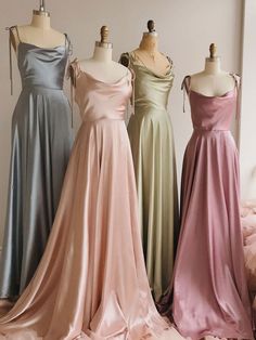 This dress is Made-To-Order. Whether you choose a standard size or custom measurements, our tailors... Pastel Formal Dresses Long, Light Color Dress, Sliky Long Dresses, Soft Autumn Prom Dress, Simple Prom Dress Aesthetic, Same Dress Different Color Bridesmaids, Prom Dresses Loose Fitting, Pastel Color Prom Dresses, Ethereal Bridesmaid Dress