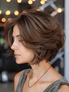 Short Messy Bob Choppy Layers Fine Hair, Neck Length Hair With Layers, Hair Color Ideas For Short Hair, Short Hair Color Ideas, Short Hair Bob, Medium Hair Color, Chocolate Brown Hair Color, Bronde Hair