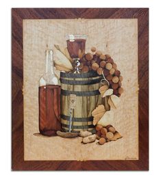 an oil painting of wine and nuts