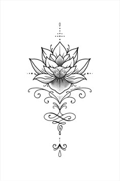 a black and white drawing of a lotus flower