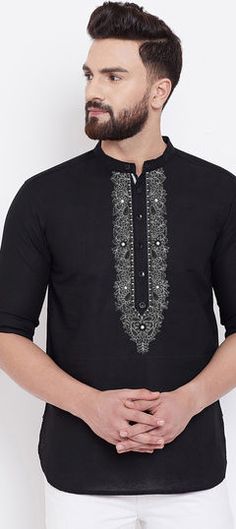 Black and Grey color Kurta in Blended Cotton fabric with Embroidered, Thread work Black Cotton Sets With Intricate Embroidery, Cotton Kurta With Embroidery For Diwali, Multicolor Embroidered Kurta With Long Sleeves, Diwali Traditional Straight Kurta With Embroidery, Black Embroidered Cotton Sets, Traditional Kurta With Embroidery For Diwali, Unstitched Black Embroidered Fabric With Motifs, Black Resham Embroidered Fabric For Eid, Black Fabric With Resham Embroidery For Eid