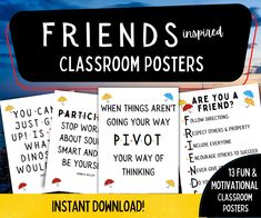 there are posters with words on them to describe the different things in front of them