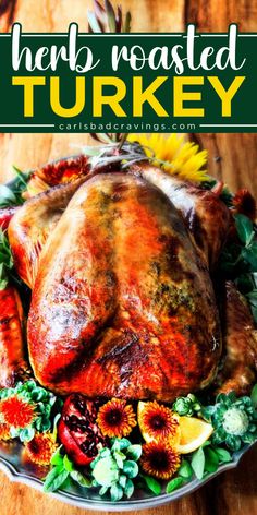 Your Thanksgiving dinner menu won't be complete without this roast turkey recipe with brine and herb butter! It's also one of the best Christmas main dishes. Not only is this Herb Roasted Turkey moist and juicy, but it also has so much flavor! Turkey Roasted, Turkey Roasting, Herb Roasted Turkey, Roast Turkey Recipes, Turkey Glaze, Sage Butter, Whole Turkey, Roast Turkey, Turkey Recipes Thanksgiving