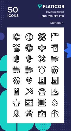 the 50 flat icon set includes different types of symbols and shapes, including numbers, lines,