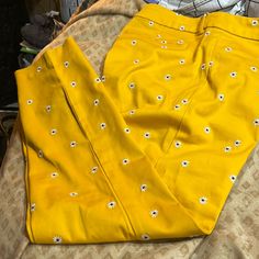 Questions? Leave A Comment Below! Beautiful, Stylish And Very Comfortable (Sz. 10) Yellow Cotton Bottoms For Spring, Mustard Trousers For Spring, Spring Mustard Cotton Pants, Yellow Trousers For Spring, Spring Yellow Ankle-length Pants, Embroidered Yellow Cotton Bottoms, Spring Stretch Pants With Floral Embroidery, Yellow Embroidered Cotton Bottoms, Spring Floral Embroidery Stretch Pants