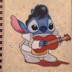 a drawing of a cartoon character playing a guitar