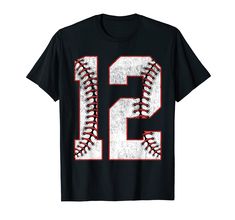 a black t - shirt with the number twelve baseball stitches on it's chest