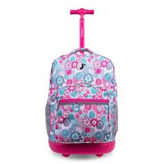 JWorld Sunrise Kids' 18" Rolling Backpack - Blue Raspberry Adjustable Multicolor Backpack For School, Adjustable Multicolor School Backpack, Adjustable Backpack For Back To School, Adjustable Backpack For End Of School Year, Adjustable Blue School Bag, Adjustable Blue School Bags, Pink Adjustable Backpack For Back To School, Adjustable Pink Backpack For Back To School, Adjustable Blue School Backpack