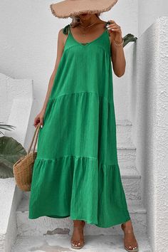 Tie-Shoulder Tiered Maxi Dress Casual Maxi Dress, Cami Maxi Dress, Sling Dress, Tiered Maxi Dress, Mid Dresses, Daily Dress, Tiered Dress, Cami Dress, Summer Dresses For Women