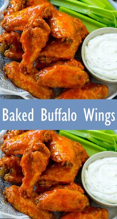 baked buffalo wings with ranch dip and celery