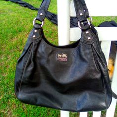 I Really Love This Purse, It's Comfortable And It Looks Good With Anything That You Wear. There Are No Rips, Stains Or Tears. It Measures About 12"X10"X4" Not Counting The Strap. Bags Coach, Handbag Charms, Shoulder Bag Black, Coach Bags, Black Color, Bag Lady, Charms, Purse, Shoulder Bag