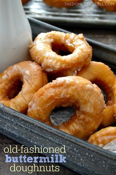 glazed buttermilk doughnuts in a metal container