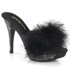 Pleaser Shoes Elegant-401f Black Marabou High Heels 4 1/2" (114mm) Heel 1" (25mm) Platform Marabou Slipper Featuring Rhinestone Embellished Heel And Platform Eleg401f/Bpu/M Brand New In Box #Nwt #Dance #Exotic #Dancer #Dancewear Vegan Heels, Pleaser Shoes, Elegant Moments, Embellished Heels, Light Up Shoes, Fur Slippers, Womens Slides, Black Faux Fur, 4 Inch Heels