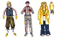 four different types of clowns standing side by side