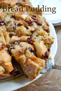 a close up of a plate of bread pudding