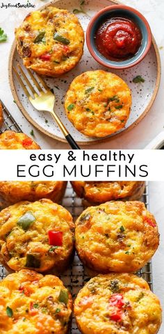 egg muffins on a cooling rack with ketchup