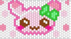 a cross stitch pattern that looks like a pink flower with green leaves on the top