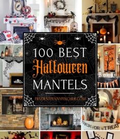 the top ten halloween mantels are displayed in this collage with pumpkins and decorations