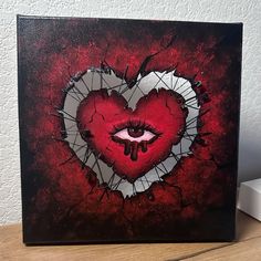 Ripped Heart Painting, Fancy Paintings Ideas, Creepy Things To Paint, Red Monochrome Painting, Vampire Painting Ideas, Gothic Canvas Art, Acrylic Painting Dark Aesthetic, Human Heart Painting On Canvas, Surreal Art Easy