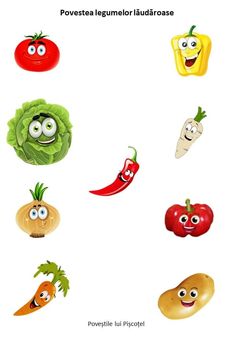 an image of vegetables with funny faces on the front and back side, all in different colors