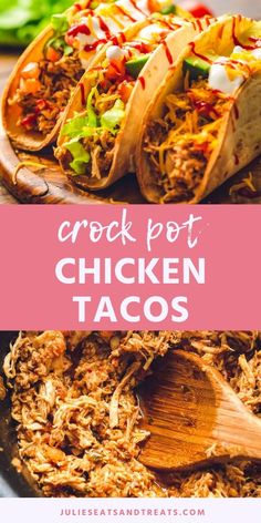 crock pot chicken tacos with text overlay