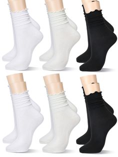 PRICES MAY VARY. Enough Package: the package includes 6 pairs of these frilly socks women in 3 styles, each style of 2 pairs; This pack offers a nice chance to change your sock collection, and even share with your loved ones to show your care Quality Nylon Material: our frilly socks are designed with polyester material, which exudes quality and durability; The strong resistance to damage and robustness of this material ensures these socks remain in nice condition even after recurrent usage; A ni Womens Ankle Socks, Socks Lace, Ruffle Socks, Sock Collection, Frilly Socks, Ruffled Socks, Socks Cute, Ankle Socks Women, Lace Socks