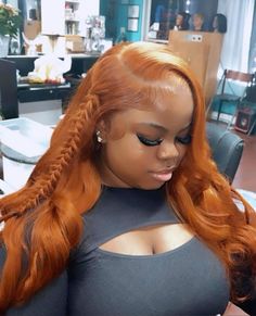 Ginger Hair Black Women Sew In, Sew In Hairstyles Ginger, Side Part Ginger Sew In, Ginger Middle Part Wig, Ginger Lace Front Wigs Black Women Side Part, Thanksgiving Hairstyles For Black Women, Ginger Crimped Hair, Ginger Hairstyles, Black Hair Updo Hairstyles