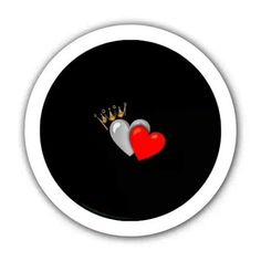 two hearts with crowns in the middle on a black background, one red and one white