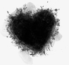 a black and white photo of a heart shaped piece of paper with ink splatters on it