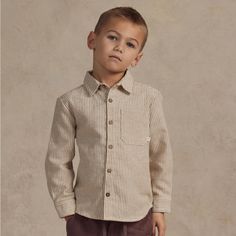 A Classic Boys Long Sleeve Collared Coconut Button-Down Shirt. Featuring Our ‘Brass Pinstripe’ All-Over Print. Care: Machine Wash Cold. Tumble Dry Low. Minor Shrinkage May Occur If Tumble Dried. Made Of 51% Linen, 27% Cotton, 13% Polyester, 9% Polypropylene Neutral Tops, Blue Flannel, Artist Outfit, Classic Pants, Boys Long Sleeve, Double Breasted Blazer, Boys Shirts, Boy Shorts