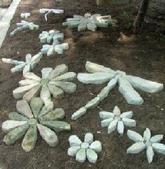 some white rocks are laying on the ground