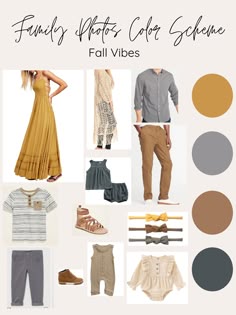 a collage of clothes and accessories with text that reads family outfits color scheme fall vibes