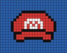 A pixel art template of Mario's red hat. Mario And Luigi Hats, Mario Hat, Mario Crafts, Mario E Luigi, Pixel Beads, Pixel Art Games, Mario And Luigi, Bead Loom Bracelets