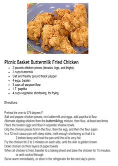 a recipe for fried chicken on a plate