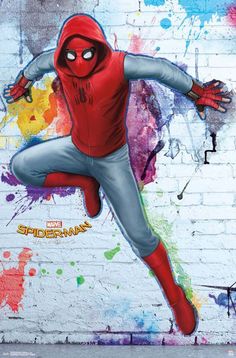 a painting of a spider man jumping in the air