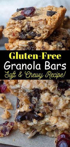 gluten free granola bars are stacked on top of each other