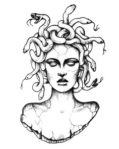 a drawing of a woman with snakes on her head