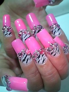 Pink Zebra Nails, Zebra Nail Designs, Zebra Nails, Hot Pink Nails, Her Nails, Animal Print Nails, Super Nails, Pink Nail Designs