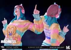 two women dressed in colorful clothing and headphones are making the peace sign with their hands