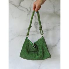 "The Knot Your Average Evening Bag in green | Green with green rhinestone detail. So cute for spring and summer!! Dimensions: 11 1/5\" x 6 3/4\" In stock and ready to ship!" Knot Purse, Accessory Aesthetic, Rhinestone Bag, Knot Bag, Bag Green, Green Crystal, Green Crystals, Green Velvet, Green Bag