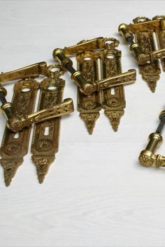 A gorgeous set of 4 solid brass door handles found in France. Estimated to date early 20th century the handles and back plates are made of heavy solid brass with a stunning design and amazing quality! French Door Handles, Door Knobs Vintage, Vintage Door Knob, Back Plates, Brass Door Handles