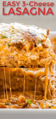 lasagna casserole with cheese and meat in it on a white plate