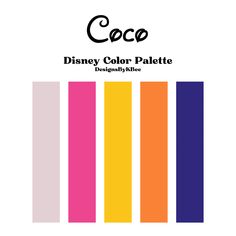 the disney color palette has been changed to be pink, yellow, and purple with black lettering