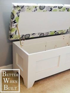 an upholstered storage box is shown with the bottom removed from it's sides