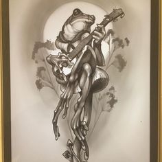 a drawing of a frog playing the guitar