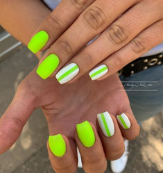 34 Neon Green Nail Art Ideas That Are Perfect for Summer Neon Green Nail Art, Green Nail Art Ideas, Marilyn Nails, Green Nail Art, Green Tips, Green Nail, Black Neon, Nail Art Ideas