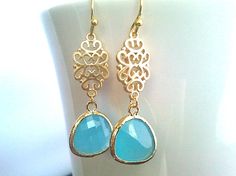 Oriental Ocean Blue Gold EarringsDrop Dangle Glass by LaLaCrystal, Outfit Necessities, Blue Gold Earrings, Navy Blue Earrings, Orchid Earrings, Bridesmaid Attire, Jeweled Earrings, Earrings Bridesmaid, Diamond Bar, Earrings Drop