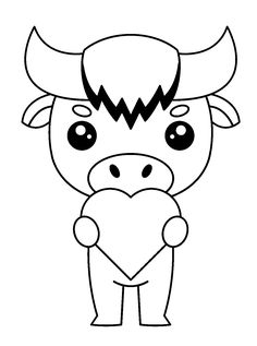 a cow with horns holding a heart